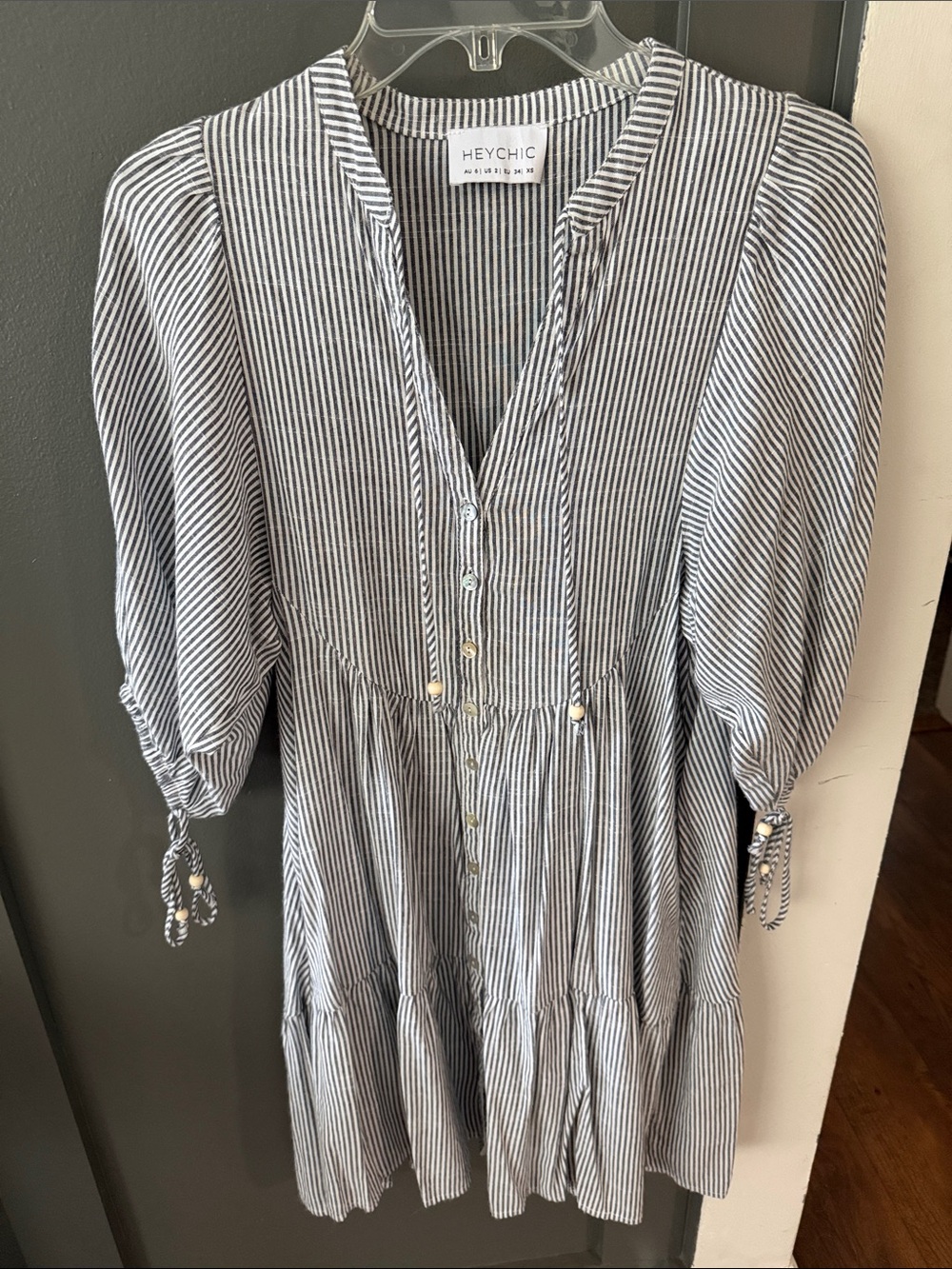 Raleigh Grey Stripe Button Down Mini Dress